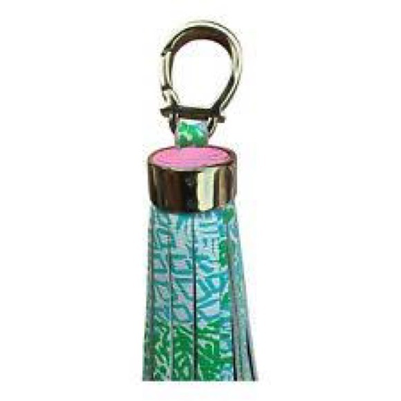 Lilly Pulitzer ~ Green and Gold Floral Large Leather Tassel - Picture 2 of 5